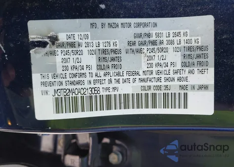 2010 Mazda Cx-9 Grand Touring from USA, damaged, VIN JM3TB2MA0A0213058